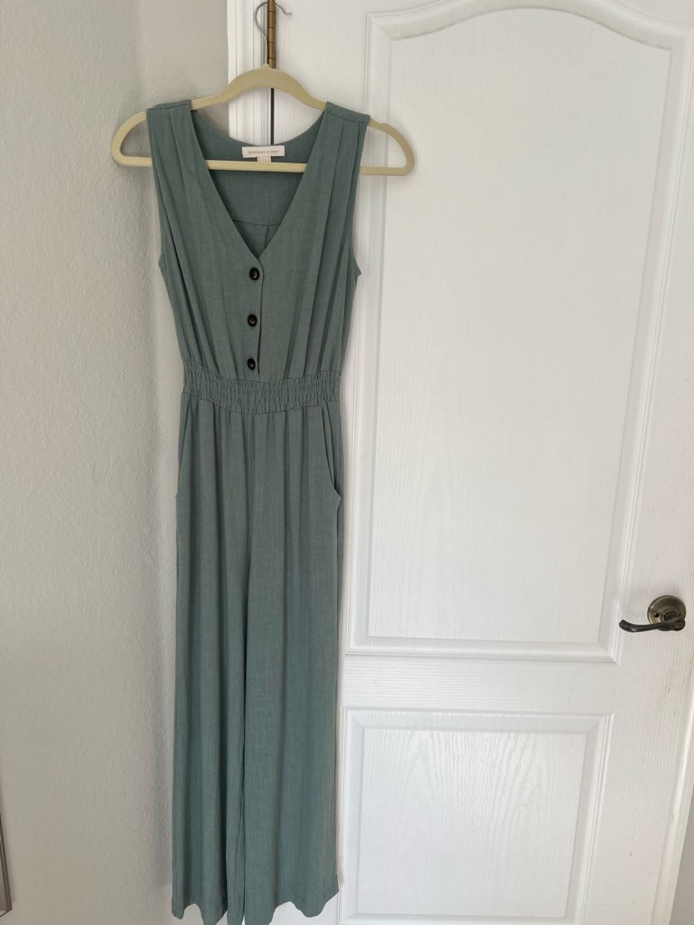 Sleeveless Sage Green Maxi Jumpsuit with Smocked Waist